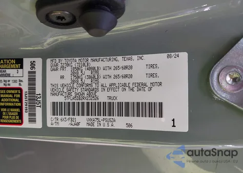 2024 Toyota Tundra Sr5 4Wd z USA, uszkodzony, nr VIN 5TFLA5DB2RX232526